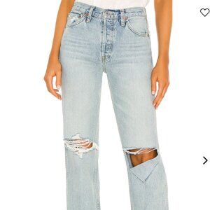 RE/DONE Originals 90s High Rise Loose Jeans in Breezy Indigo With Rips size 30